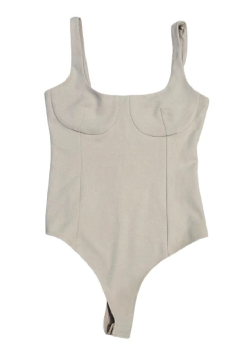 NEW WAYF Bravado Thong Bodysuit Women's LARGE MAUVE Cupped Tank Sleeveless